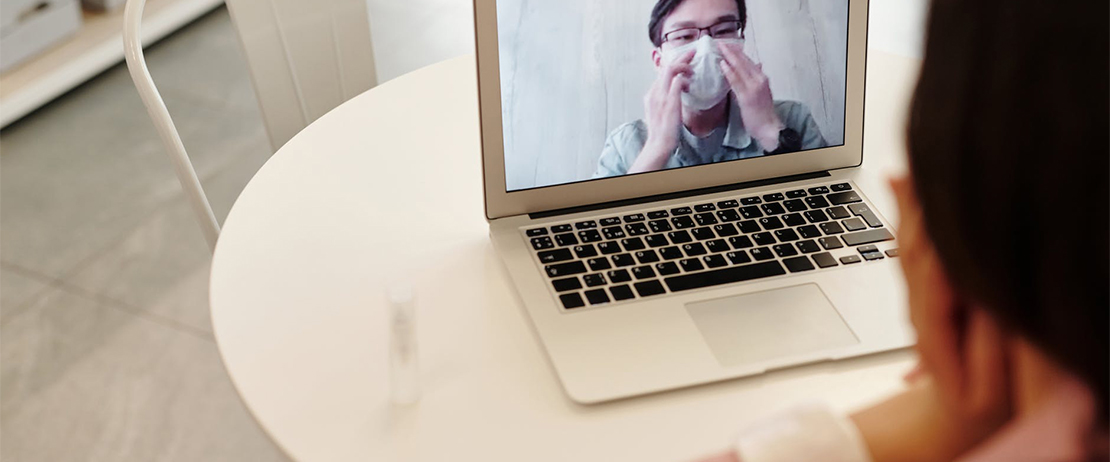 Two people communicating via video call