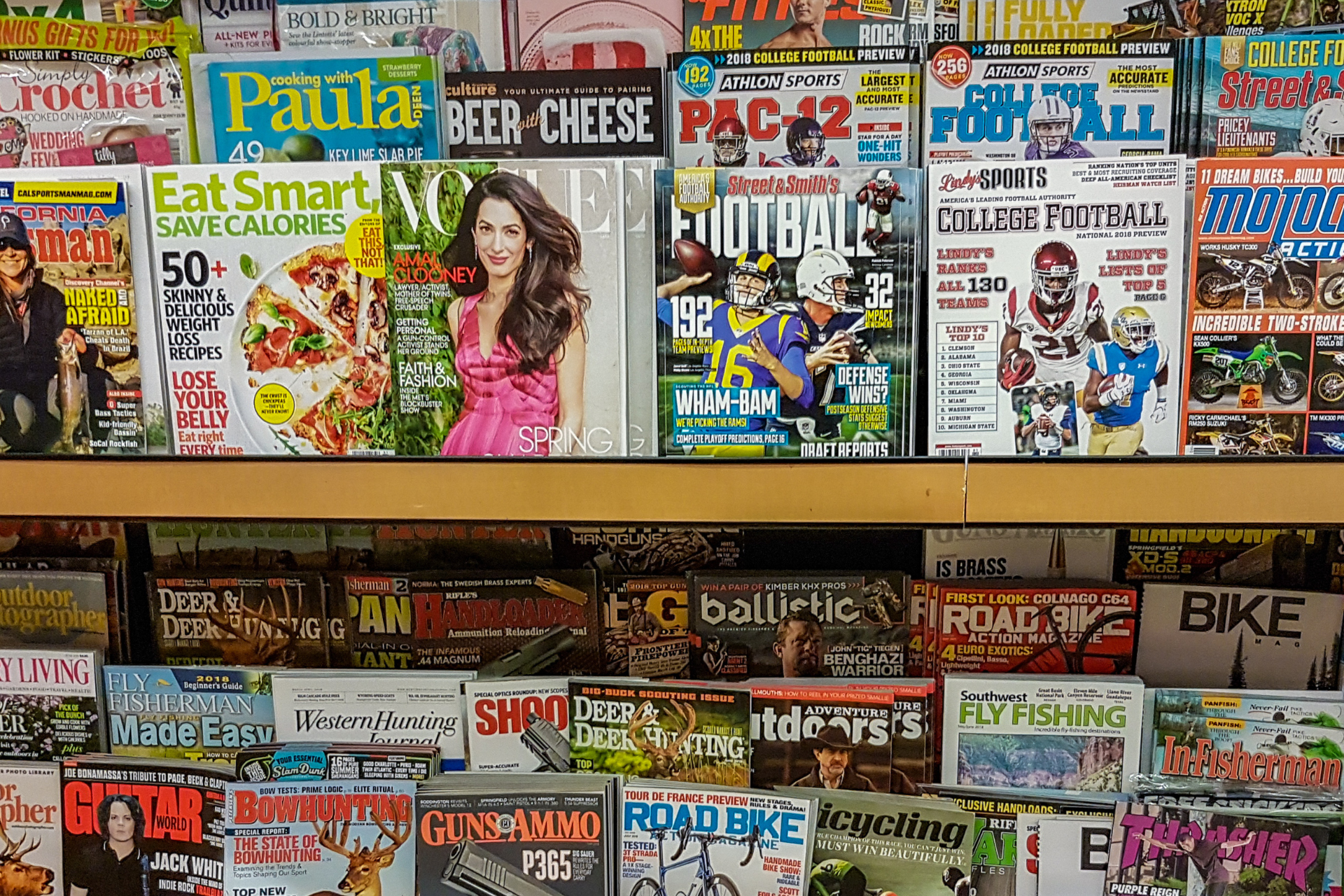 Magazines on a shelf