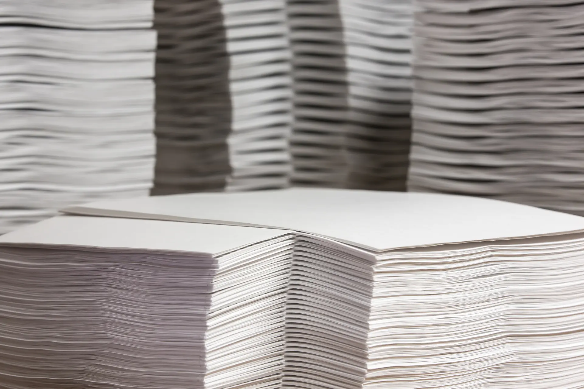 Stacks of collated paper